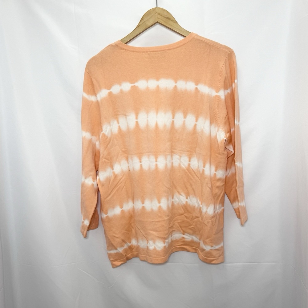 CJ Banks Peach Tie Dye Lightweight Knit Tunic Top 3/4 Sleeve Size 1X Casual - Picture 2 of 8